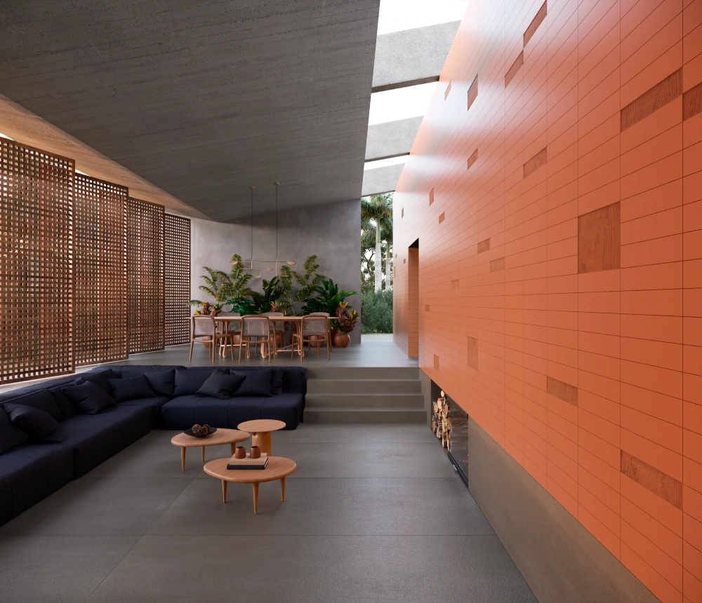 Portobello Terralma, luz e revestimentos em um ambiente CGI